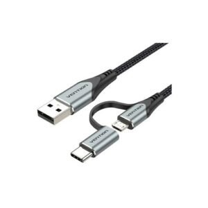 Vention USB 2.0 A Male to 2-in-1 Micro-B&USB-C Male 3A Cable 0.5M Gray Aluminum Alloy Type