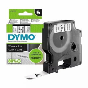 Dymo 45013 12mm x7m Black on white tape