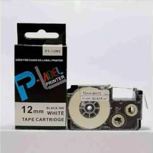Casio PT-12WE 12mm x 8m black on white label tape